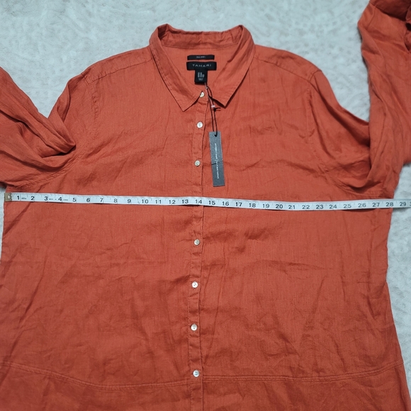 Tahari  Roll-Tab Sleeve Button Down Tunic Top Women’s Size 3X 100%Linen Orange - Picture 9 of 16